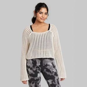 Wild Fable Square Neck Pointelle Sweater Almond Open Knit, Size Medium
